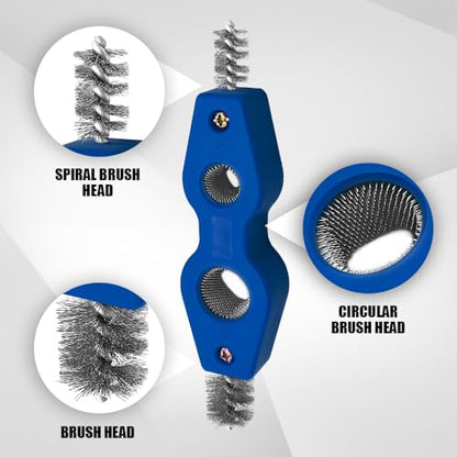 4 in 1 Car Battery Cleaning Brush, Battery Terminal Cleaner, Anti-Rust Auto Battery Cleaner Brush Tool with Steel Wire, Vehicle Battery Terminals Machine Parts Cleaning Tool for Cars (Blue) - color: Blue