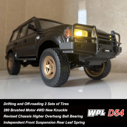 WPL D54 RC Truck 4x4 Off Road Drift RC Car 1/16 Scale RTR LC80 Style | Remote Control Truck 280 Brushed Motor Full Proportional Upgraded Chassis Spare Drift Tires Hobby Toy for Adult
