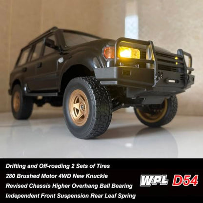 WPL D54 RC Truck 4x4 Off Road Drift RC Car 1/16 Scale RTR LC80 Style | Remote Control Truck 280 Brushed Motor Full Proportional Upgraded Chassis Spare Drift Tires Hobby Toy for Adult