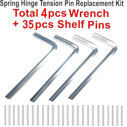 Spring Hinge Tension Pin Replacement Kit.42pcs Stainless Steel Shelf Pins and 4pcs Hex Wrenches,Metal Dowel Pegs Shelf Support Pins Kit for Self Closing Door Hinges Garage Door Closer Hinge
