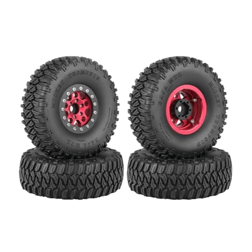4PCS 1.55 Inch Aluminum Alloy 5Spoke Beadlock Wheel Rim Tyre and 95mm Rubber Tires Set for 1/10 RC Rock Crawler Car Upgrade Parts for Tamiya Axial AX90069 D90 TF2 CC01 LC70 (Red Black) - color: Red Black