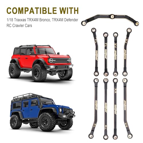 Hobbypark Brass High Clearance Links Set & Full Clearance Steering Link Steering Rod Tie for TRX4M Upgrades Parts, Replacement of 9742R Suspension Links, Compatible with Bronco Defender