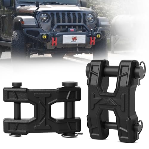 H-Shaped Towing Winch Shackle, Heavy Duty Winch Fairlead Hook, Dual Pin Design as 3/4" Shackle & 3/8" Winch Hook for Towing, Recovery, Off-Road, 17,636 lbs Working Load-2 Pack, Black - color: Black, size: 2-Pack