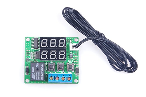 DC 12V Digital Thermostat Module -58℉ to 257℉ Fahrenheit Temp Display Temperature Controller Board with 20A Relay Waterproof Sensor Probe Dual LED Display Red Blue