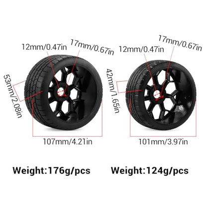 4PCS RC Highway Off-Road Truck Wheels & Tires - Compatible with 1/8 Typhon 6S BLX, 1/7 Infraction 6S BLX/Limitless - Foam Insert Plastic Rims （2 Big & 2 Small ） (Black（4pcs）) - color: Black（4pcs）