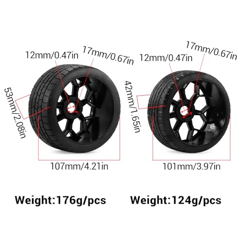 4PCS RC Highway Off-Road Truck Wheels & Tires - Compatible with 1/8 Typhon 6S BLX, 1/7 Infraction 6S BLX/Limitless - Foam Insert Plastic Rims （2 Big & 2 Small ） (Black（4pcs）) - color: Black（4pcs）