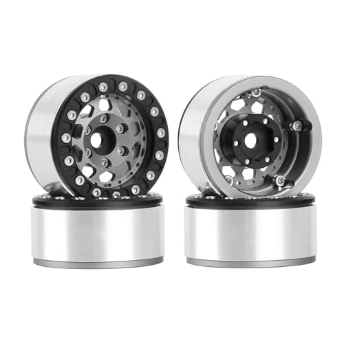 4PCS 1.55 Inch Aluminum Alloy Metal 10Holes Beadlock Wheel Rim Hubs Replacement Accessory for Tamiya AX90069 D90 TF2 CC01 CC02 1/10 RC Crawler Car Upgrade Parts(B-Black Gray) - color: B-Black Gray