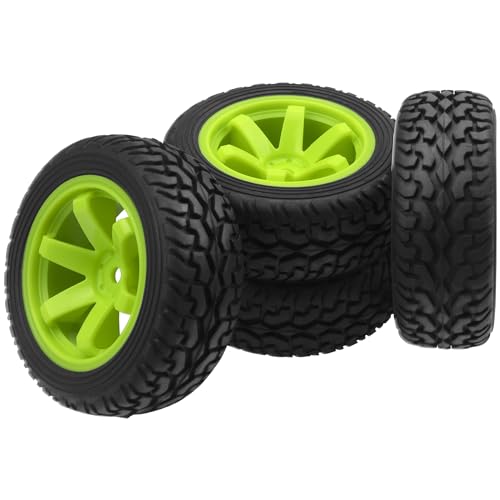 75mm/2.95'' Rubber Tires & Plastic Wheel Rims 12mm Hex w/Foam Compatible with HSP Tamiya HPI Kyosho 1/10 1/12 On-Road RC Touring Car,WLtoys 1/14 144001 RC Buggy (Green) - color: Green