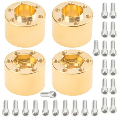 RC Brass Weights 12mm Hex Hub Extended Adapters for 1.9/2.2inch Beadlock Wheel Rim Compatible with Axial SCX10 90046 Redcat TRX4 Gen7 D90 CC01 1/10 RC Crawler (Yellow,15mm)