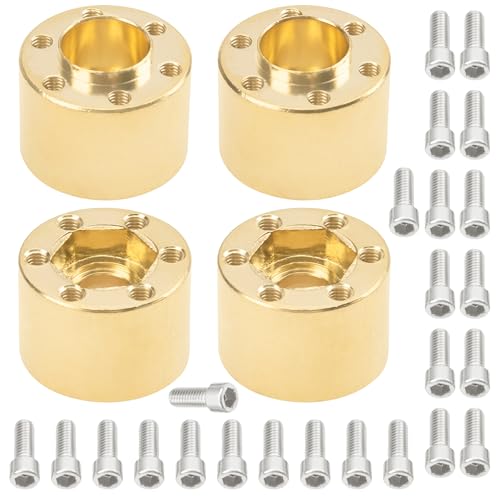 RC Brass Weights 12mm Hex Hub Extended Adapters for 1.9/2.2inch Beadlock Wheel Rim Compatible with Axial SCX10 90046 Redcat TRX4 Gen7 D90 CC01 1/10 RC Crawler (Yellow,15mm)