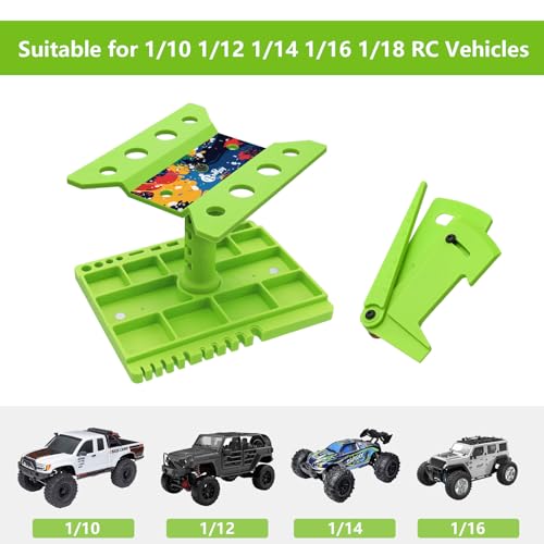 360 Degree Rotation RC Car Work Stand Lift Lower Repair Workstation with RC Car Ride Height Gauge for 1/10 1/12 1/14 1/16 Crawler Remote Control Car Truck Buggy, Green - color: Green