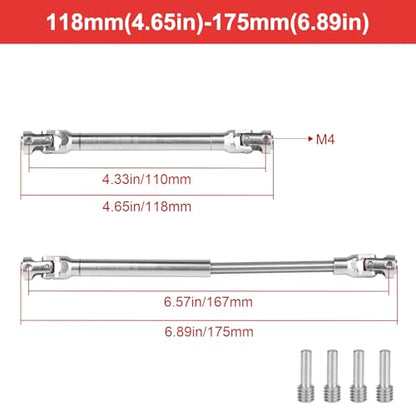 2pcs Hobbyfire 1/10 RC Crawler Drive Shafts Stainless Steel Universal Joint Driveshaft for Axial SCX10 II III Traxxas TRX4 Redcat Gen8 Gen7 Element Upgrades Parts(118-175mm) - style: 118-175mm