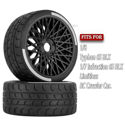 RC (4PCS) Wheels and Tires for 1/8 Typhon 6s BLX,1/7 Infraction 6S BLX/Limitless,RC Highway Truck Tires,Plastic Wheel with Foam Inserts,Black - color: Black- (Wheel Tires)