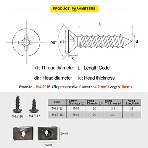 Minho 200Pcs Automotive U Tape Clip Fastener Kit, 50Pcs #10 x 1/2" Self-Tapping Screw +50Pcs #10 x 5/8" Self-Tapping Screw +100Pcs U Tape Clips,Metal Body Shell Panel Plate Bracket Fastener - style: Self-tapping Screw+U Tape Clips 200PCS