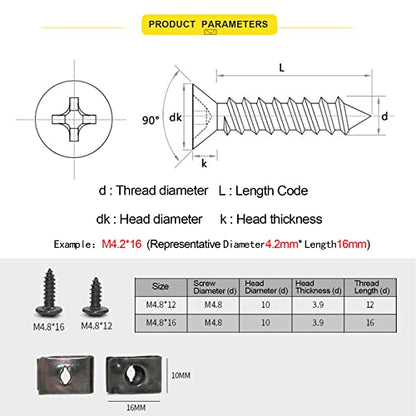 Minho 200Pcs Automotive U Tape Clip Fastener Kit, 50Pcs #10 x 1/2" Self-Tapping Screw +50Pcs #10 x 5/8" Self-Tapping Screw +100Pcs U Tape Clips,Metal Body Shell Panel Plate Bracket Fastener - style: Self-tapping Screw+U Tape Clips 200PCS