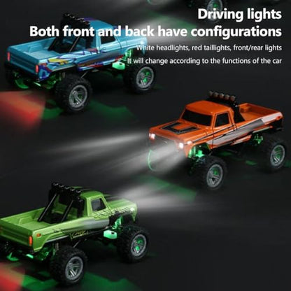 Mini RC Car, 1/64 Scale Mini Remote Control Monster Truck with Trailer, 2.4Ghz & APP Remote Control Rechargeable Alloy Shell RC Cars with Lights, Speed/Steering Adjustable (Gray) - color: Gray