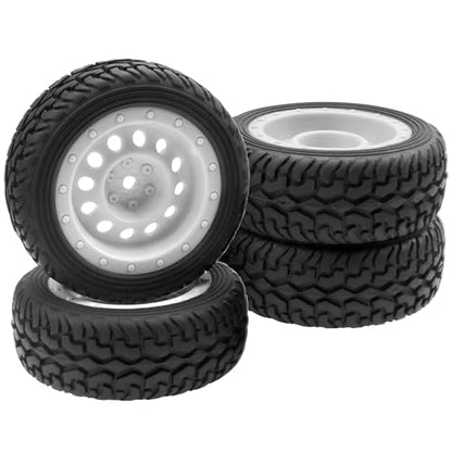 ShareGoo 75mm RC Rally Car Tires Rubber Tires Tyres & Plastic Wheel Rims 12mm Hex Compatible with Traxxas Tamiya HSP HPI Kyosho 1/10 RC On Road Racing Car (White)