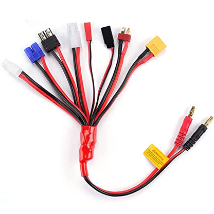RC Connector 8 in 1 Octopus Convert Cable to 4.0mm Banana Plug Lead Cable | With TRX, T-Plug, Futaba, Tamiya Mini, XT60, EC3, JST, Tamiya, for RC Lipo Battery Charger