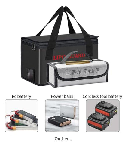 Lipo Battery Safe Bag Large Capatity Fireproof Bag for Ebike Lipo Battery Other Batteries Storage Charging Transport Home Office Travel Safe Storage Pouch - size: 260*130*150+185*75*60mm