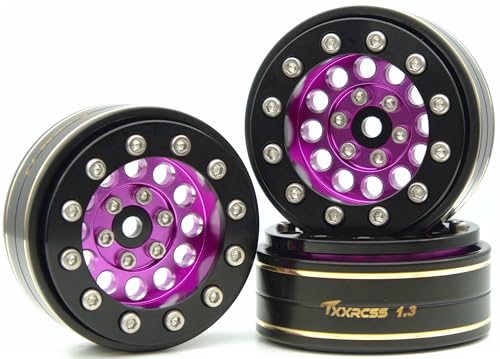 1.3 Beadlock Wheels & Brass Ring Weight 46.5g Adjustable Offset-3mm 1.3 Wheels Hex 7mm for 1/18 1/24 RC Crawlers Upgrade 4Pc YK (Purple Black) - color: Purple Black