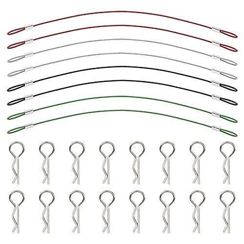 8Pcs ShareGoo Metal Clip R Pin Rod with Steel Anti-Lost Rope RC Body Shell Clip Wire Compatible with 1/8 1/10 Traxxas HSP Arrma Axial Redcat RC Car Truck Crawler (Multiple Colour)