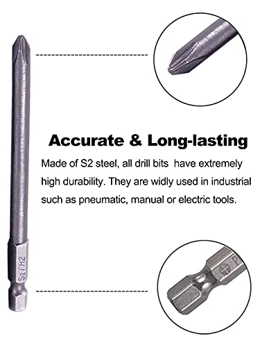 Rocaris 12 Pack 1/4 Inch Hex Shank Long Magnetic Screwdriver Bits Set | 4in Power Tools (Slotted+Cross Head) - size: 12Pcs(Slotted+Cross)