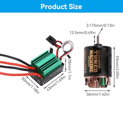 13T Brushed Motor ESC Combo, 540 Brushed Motor with 65A Water Proof Brushed ESC RC Connector Car Accessories for Scx10 90046