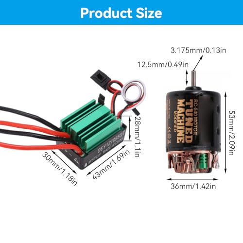 13T Brushed Motor ESC Combo, 540 Brushed Motor with 65A Water Proof Brushed ESC RC Connector Car Accessories for Scx10 90046
