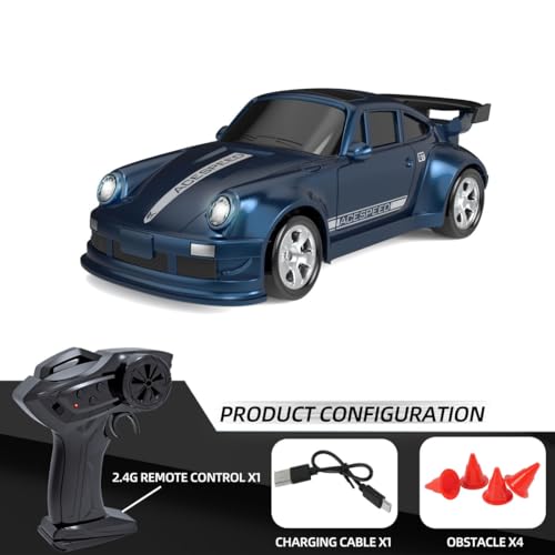 Mini Desktop RC Drift Car, 1:64 Scale 4WD High-Speed 2.4Ghz Remote Control Racing Sports Car with LED Lights for Adults Hobbyists - color: Blue