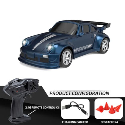 Mini Desktop RC Drift Car, 1:64 Scale 4WD High-Speed 2.4Ghz Remote Control Racing Sports Car with LED Lights for Adults Hobbyists - color: Blue