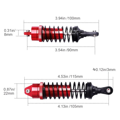 4PCS Aluminum Front & Rear RC Shocks for 1/10 Traxxas Slash 4x4 Compatible with Rustler Stampede Hoss 4WD Replace 5862 (Red) - color: Red