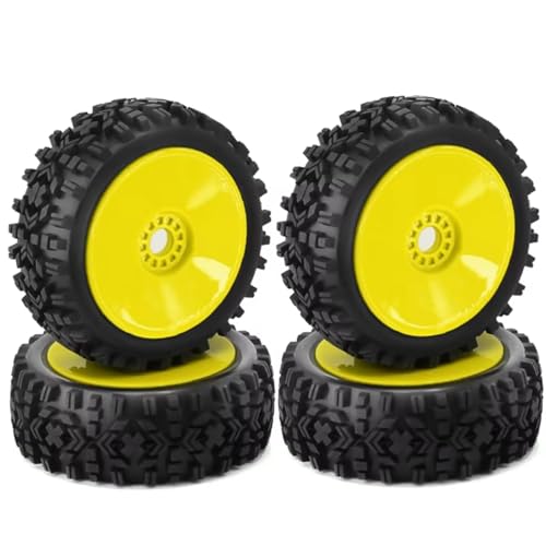 Compatible with 1/8 RC Car Monster Truck On Road Off-Road 4PCS RC Wheel Tire Rubber 112MM Tire 17Mm Hub Hex RC Assortment(Yellow) - color: Yellow
