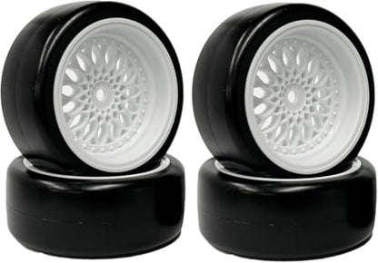 1/10 Drift Wheels Tires Set,AMZSTAR 4PCS 63mm RC Hard Tyre with Plastic Wheel Rims 12mm Hex for 1/10 RC On Road Racing Touring Drifting Car for Tamiya TT01 HSP HPI Kyosho (White,Offset:3mm) - color: White,offset:3mm