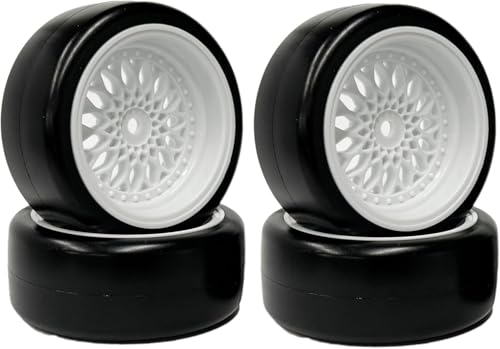 1/10 Drift Wheels Tires Set,AMZSTAR 4PCS 63mm RC Hard Tyre with Plastic Wheel Rims 12mm Hex for 1/10 RC On Road Racing Touring Drifting Car for Tamiya TT01 HSP HPI Kyosho (White,Offset:6mm) - color: White,offset:6mm