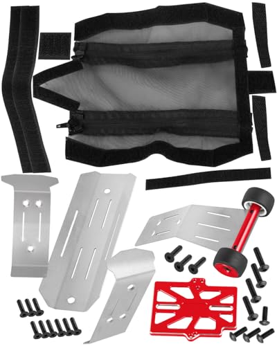 RC Upgrades Part for 1/16 (#107154-1) Mini Maxx 4WD,Tail Wheel/Skid Plate Stainless Steel Chassis/Protective Chassis Dirt Dust Resist Guard Cover/Mount Plate Motor Fixing Mount,Red - color: Red-(for 1/16）