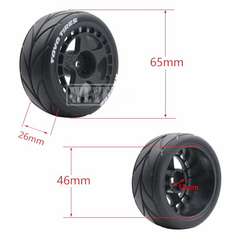 4PCS RC 1/10 On-Road Tires 65mm RC Rubber Tires w/Plastic Wheel Rim 12mm Hex Fit for 1/10 RC On-Road Rally Car HPI Tamiya TT01 TT02 Kyosho Wltoys 144001 - color: Black 1