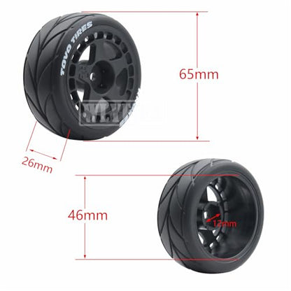4PCS RC 1/10 On-Road Tires 65mm RC Rubber Tires w/Plastic Wheel Rim 12mm Hex Fit for 1/10 RC On-Road Rally Car HPI Tamiya TT01 TT02 Kyosho Wltoys 144001 - color: Black 1