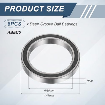 uxcell 8Pcs 6807 2RS 35mmx47mmx7mm Deep Groove Ball Bearings, Double Rubber Shielded Bearing Steel ABEC5 High Performance for Industrial Machinery Precision Transmission, Black - size: 6807 2RS 35mmx47mmx7mm