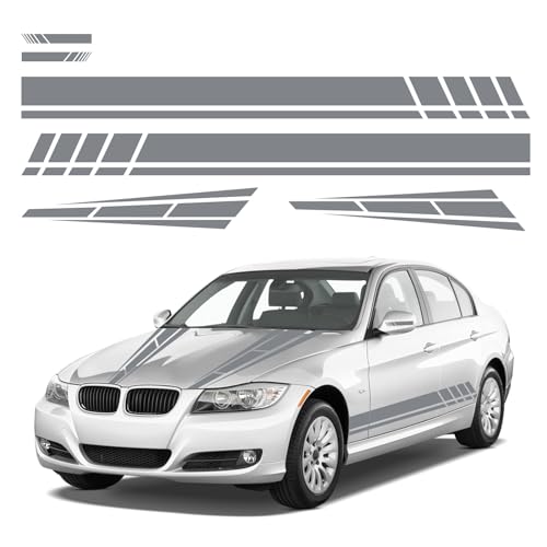 Dickno 6PCS Car Hood Stripe Sticker, Vinyl Auto Body Side Rearview Mirror Decal, Sports Racing Stripe Graphic Decal Stickers, Universal Vehicle Exterior DIY Decoration Accessories (Gray) - color: Gray, 6pcs