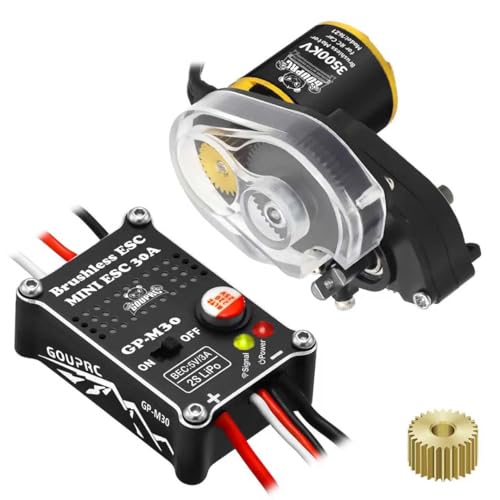 GOUPRC Upgrade 30A Brushless ESC & 1621 3500KV Brushless Motor with Transmission Combo Kit for SCX24 RC Crawler Axial 1/24 RC Car Truck Buggy - color: Black