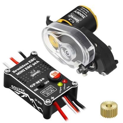 GOUPRC Upgrade 30A Brushless ESC & 1621 3500KV Brushless Motor with Transmission Combo Kit for SCX24 RC Crawler Axial 1/24 RC Car Truck Buggy - color: Black