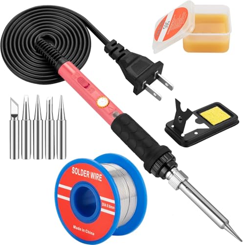 Soldering Iron Kit, 60W Soldering Iron with 5pc Interchangeable Tips, 10-in-1 Adjustable Temperature Solder Welding Tools, Fast Heating, Electronic Repair, 110V - color: 60w 10-in-1 New