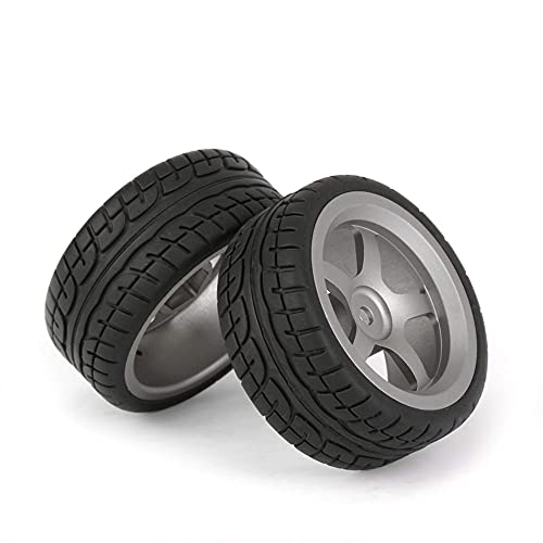 2.44 Inch Diameter Black Plastic Drift Tires & Grey Aluminum Alloy 5 Spoke Wheel Rim for RC 1:10 Car