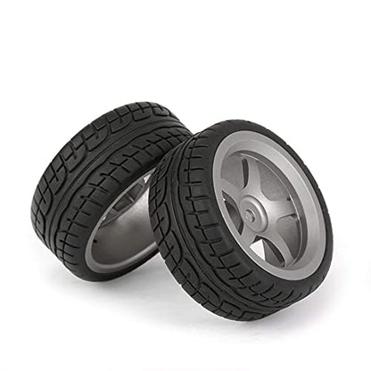 2.44 Inch Diameter Black Plastic Drift Tires & Grey Aluminum Alloy 5 Spoke Wheel Rim for RC 1:10 Car