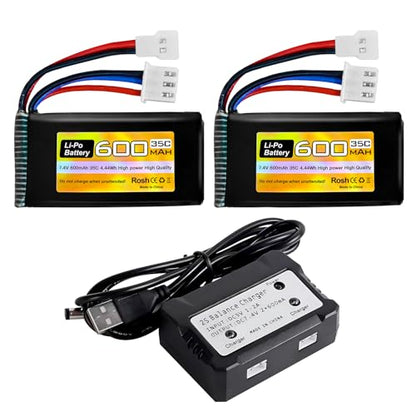 sea jump 2PC 7.4V 600mAh 35C 2S Lipo Battery with Molex Plug and 1trailer2 Charger Suitable for FMS FCX24 RC Cars, Trucks, Remote Control Electric Climbing Vehicles FCX24 Batteries