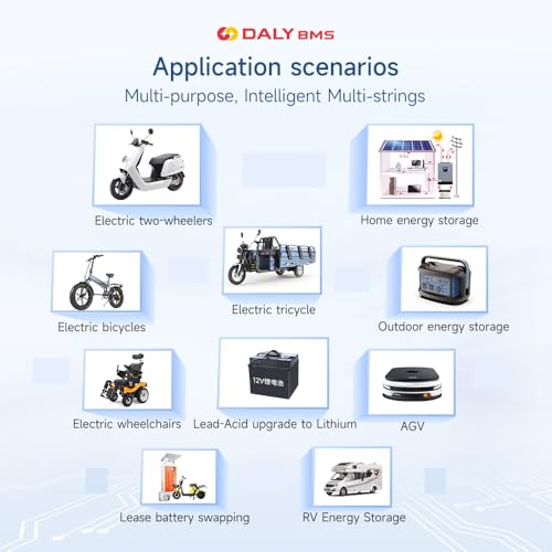 DALY Smart BMS 24V-60V 40A Built-in 1A Active Balancer | Bluetooth App Monitoring. 8S-17S LiFePO4 Li-ion LTO Support. Designed for E-Bikes, Golf Carts, RVs, Solar Systems - style: 40A 8-17S BT
