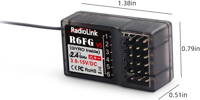 DTXMX R6FG 6CH Receiver, for RC Transmitter Radiolink RC4GS V3/ RC6GS V3 | 6 Channels 2.4GHz | Gyro Receiver