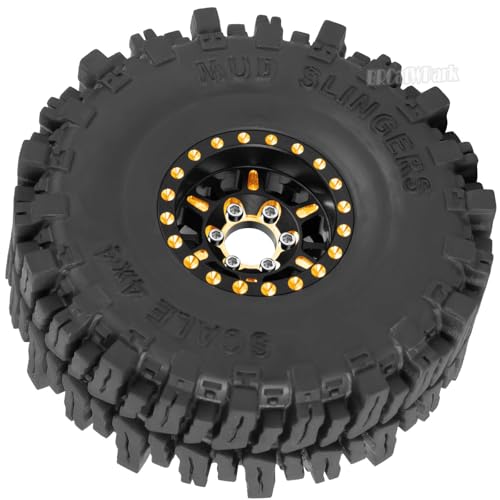 Brass 1.0 Beadlock Wheels Tires for RC Crawler Car 1/18 TRX4M,1/24 SCX24,RC Brass 1.0 in Truck Tires,7mm Hex Wheels Rims and Rubber Tires w/Sponge,4pcs