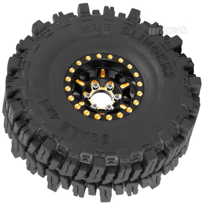 Brass 1.0 Beadlock Wheels Tires for RC Crawler Car 1/18 TRX4M,1/24 SCX24,RC Brass 1.0 in Truck Tires,7mm Hex Wheels Rims and Rubber Tires w/Sponge,4pcs