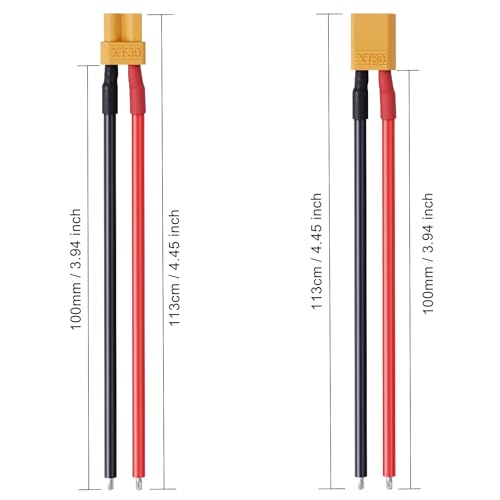 5 Pairs XT30 Connector Plug Cable, XT30 Pigtail, Male and Female Plug Cable, XT30 Connector Adapter with 10cm 16AWG Silicone Wire for RC Lipo Battery FPV Racing Drone Car Boat - size: XT30-10cm 16AWG